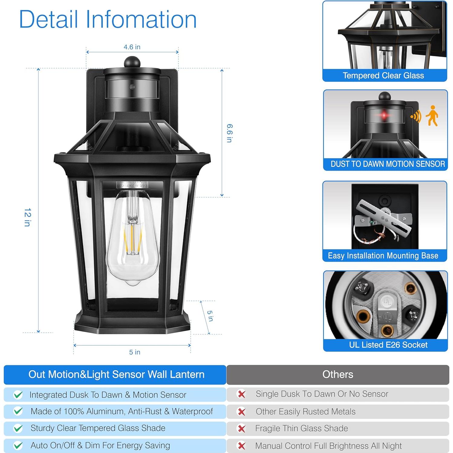 Luces Exteriores VIANIS Negro 2 Paquete con Sensor de Movimiento