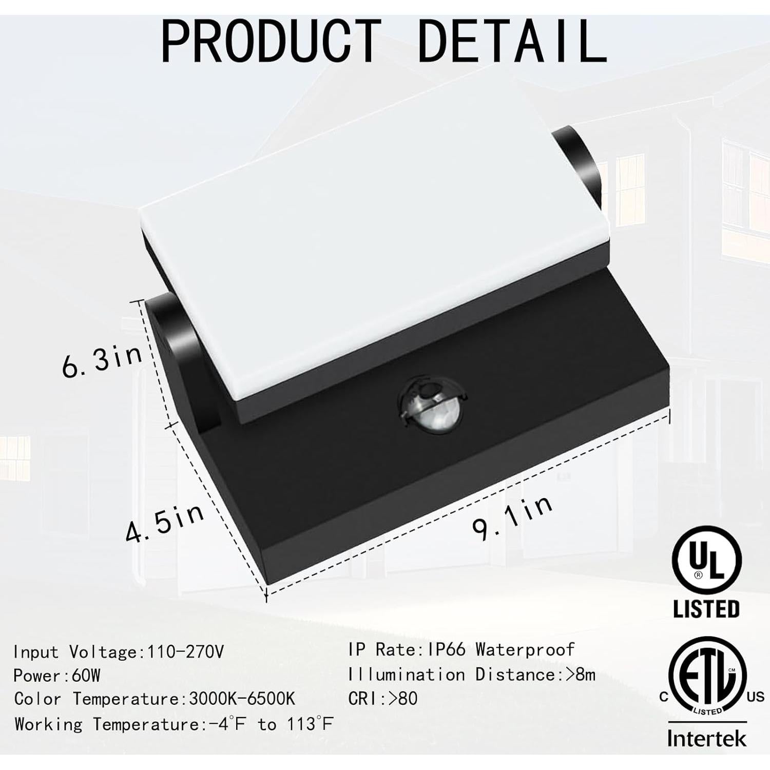 Luz de Pared LED Exterior WISELUME 60W con Sensor de Movimiento
