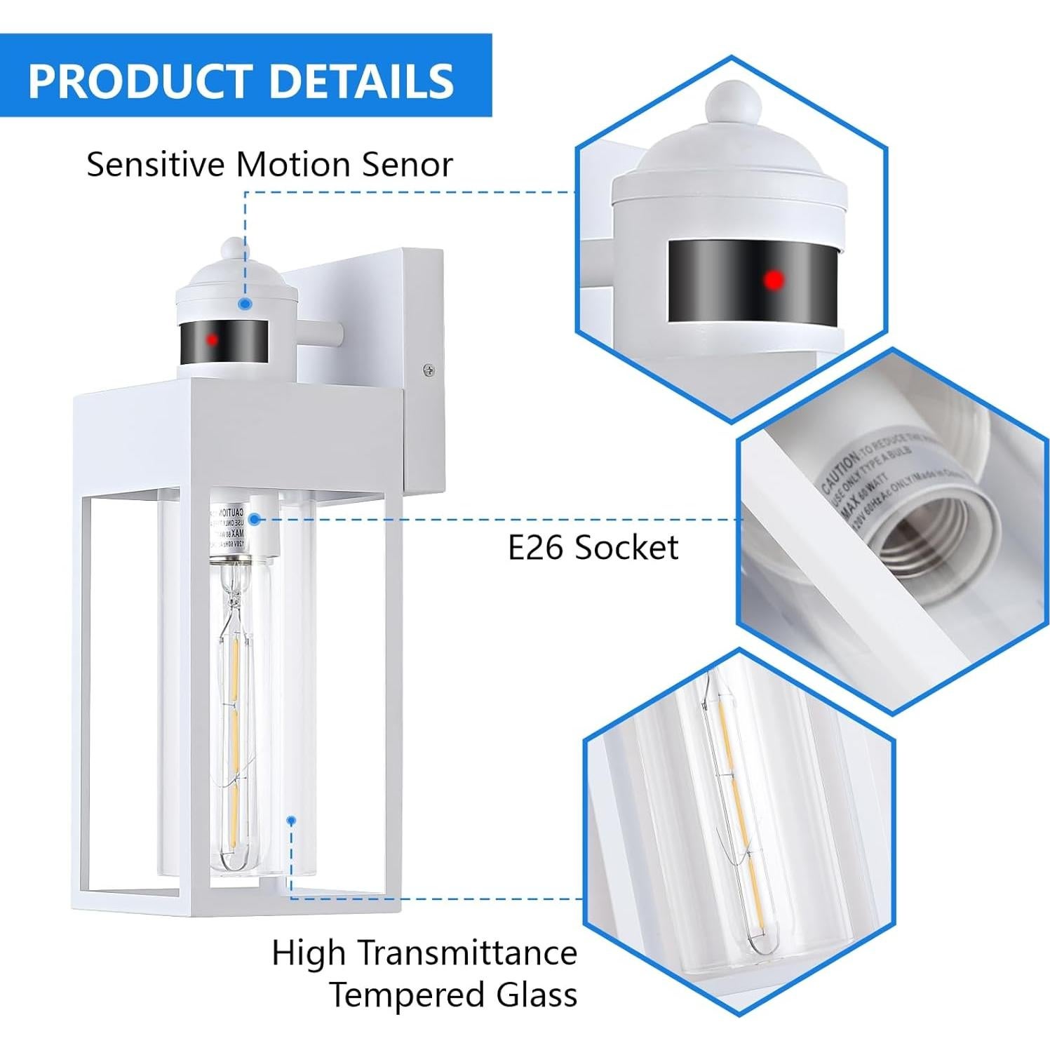 Luz Exterior DAKAFUL con Sensor de Movimiento - 2 Paquetes