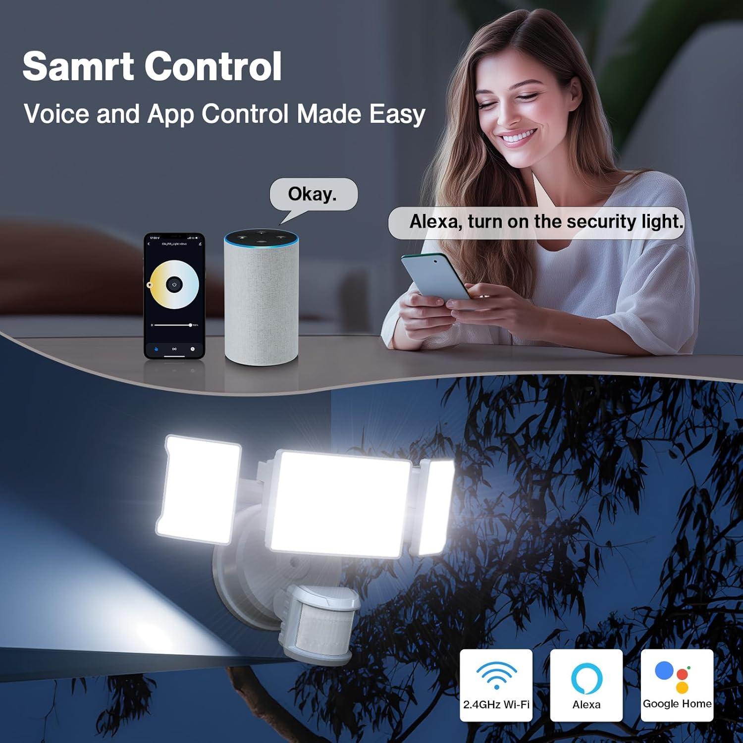 Luz de Inundación LED Inteligente Olafus 65W con Sensor de Movimiento