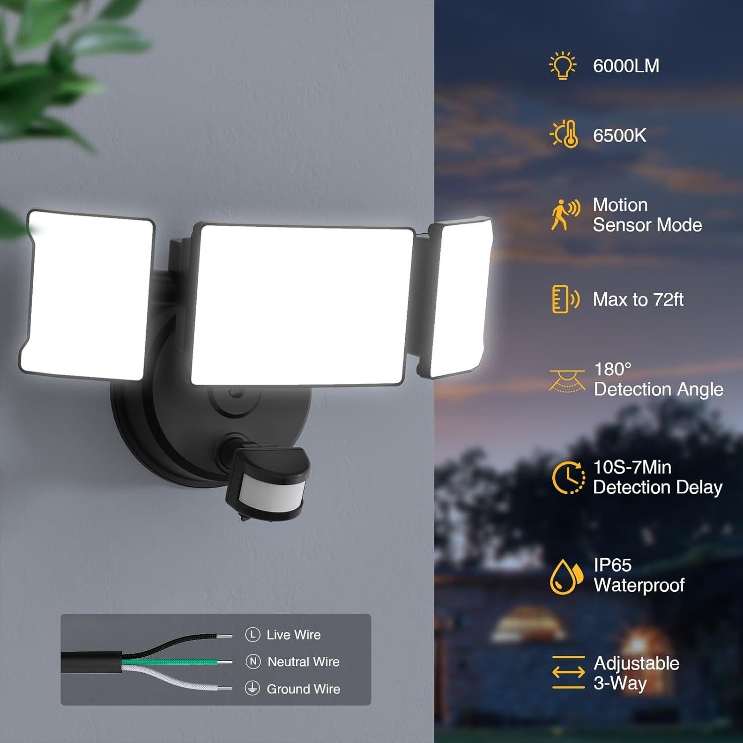 Onforu 65W Luz de Inundación LED con Sensor de Movimiento 6000lm