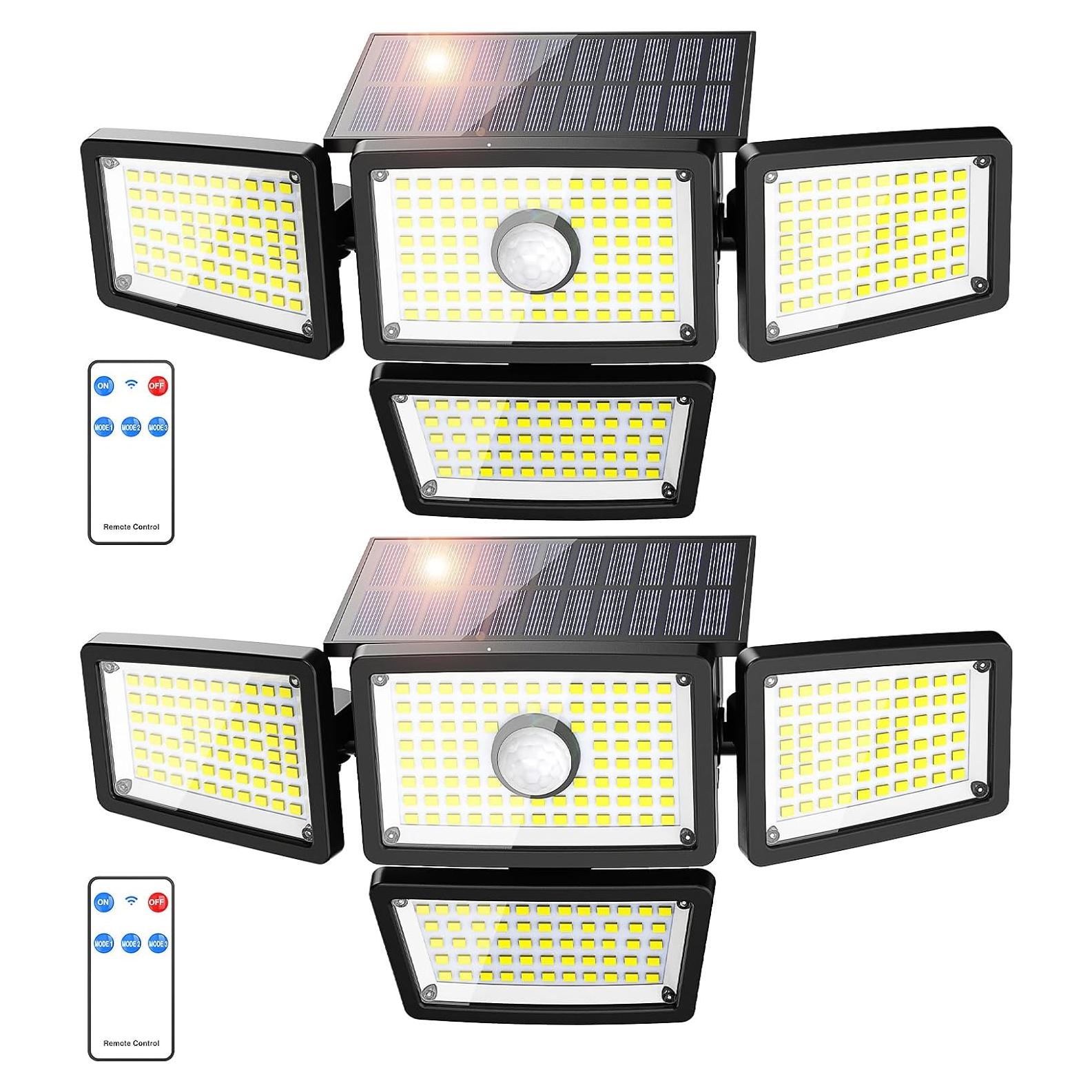 Luces Solares Exteriores Omibee 3000LM 4 Cabezas IP65 2 Pzs