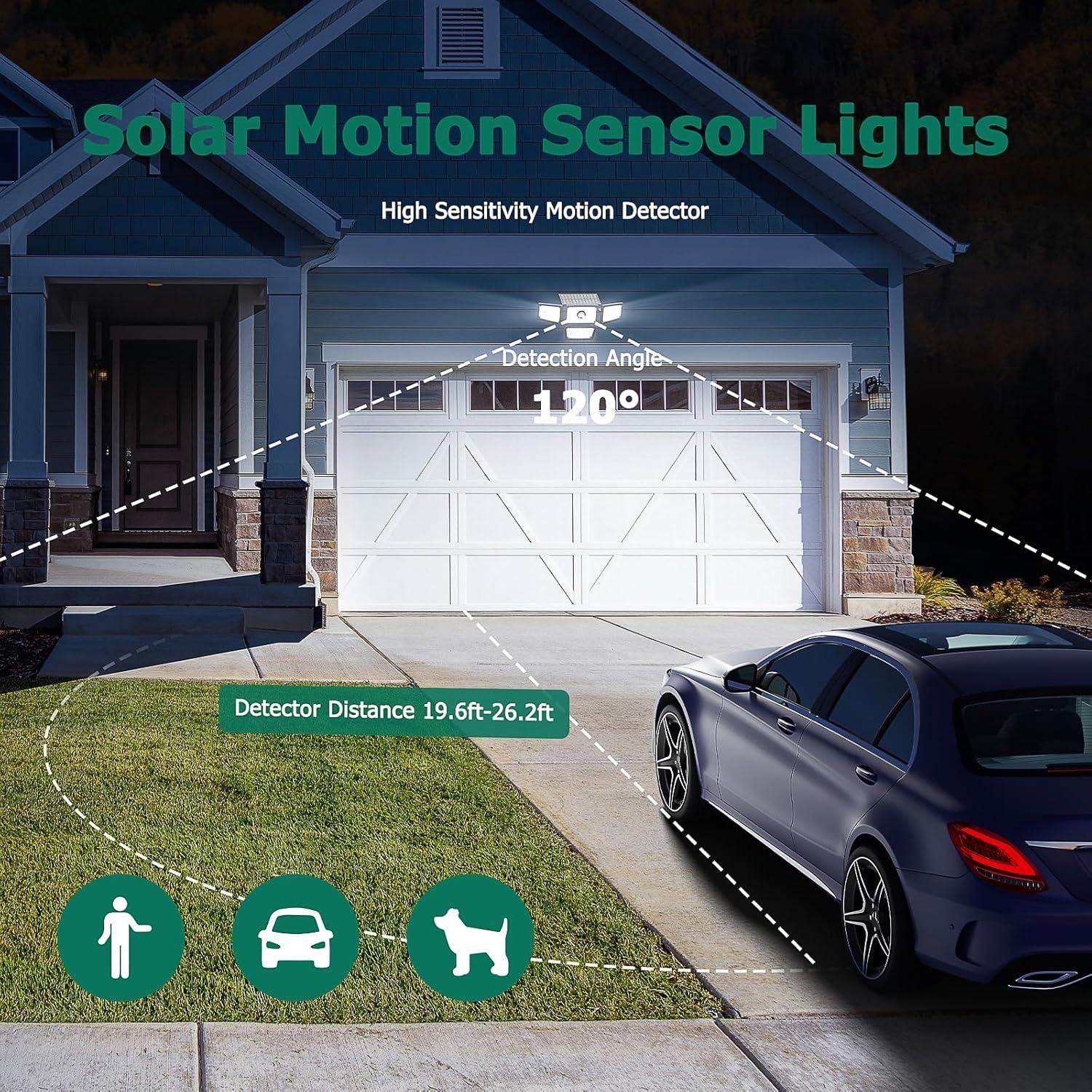 Luces Solares Exteriores Omibee 3000LM 4 Cabezas IP65 2 Pzs