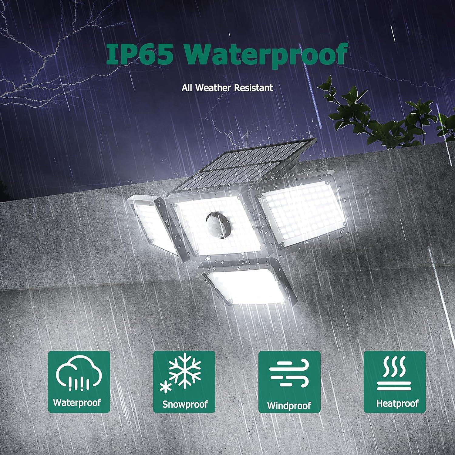 Luces Solares Exteriores Omibee 3000LM 4 Cabezas IP65 2 Pzs