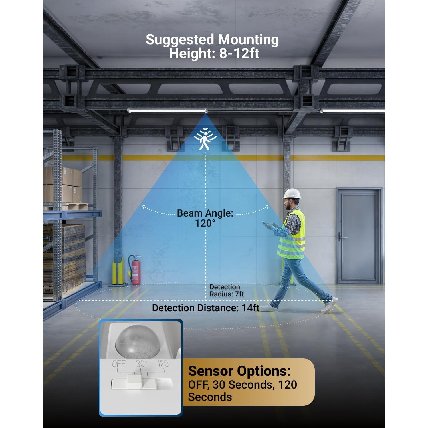 Luz LED de Taller Sunco 40W 5000K con Sensor de Movimiento - Paquete de 4