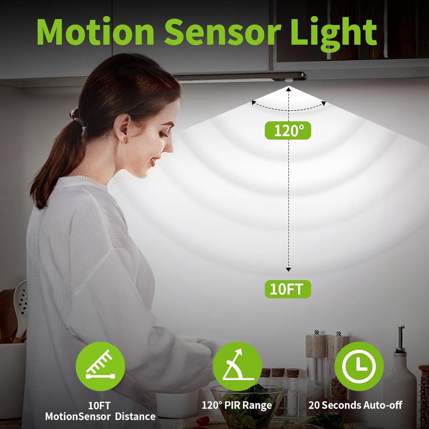 Luces Bajo Gabinete Luck Around, Paquete de 2, 76 LED, Sensor Movimiento, Recargables USB