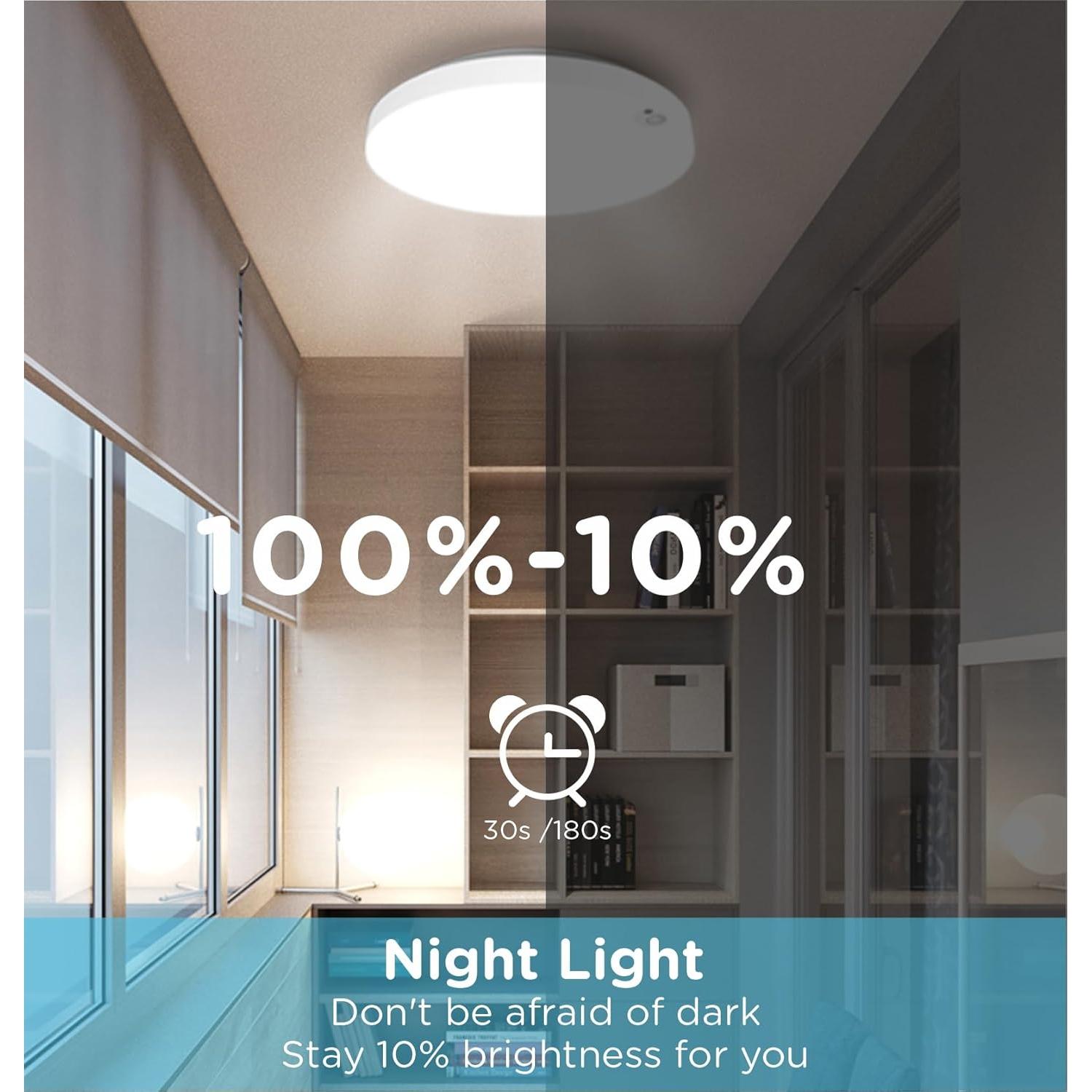 Luz de Techo LED con Sensor de Movimiento Leetdud 18W 1800Lm