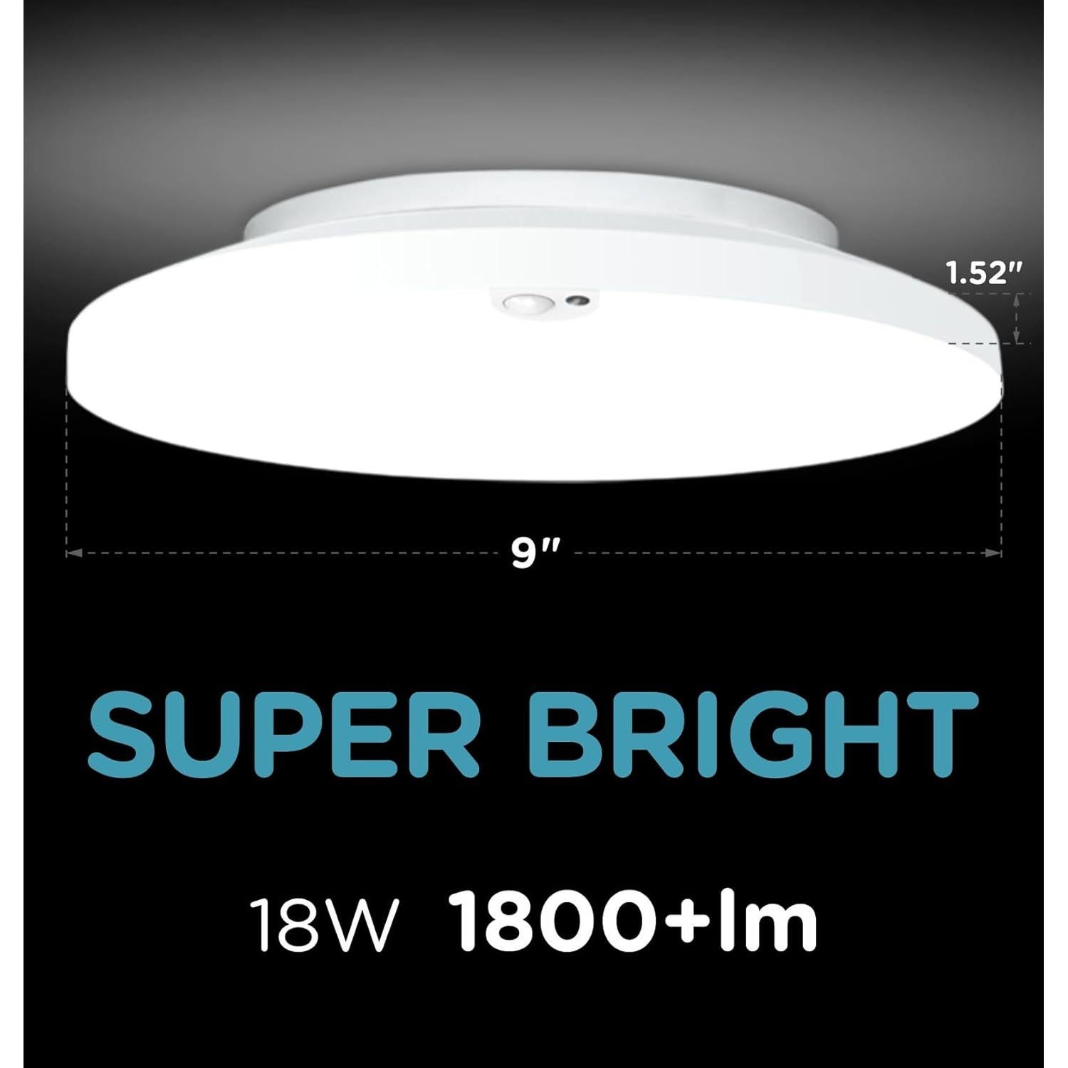 Luz de Techo LED con Sensor de Movimiento Leetdud 18W 1800Lm