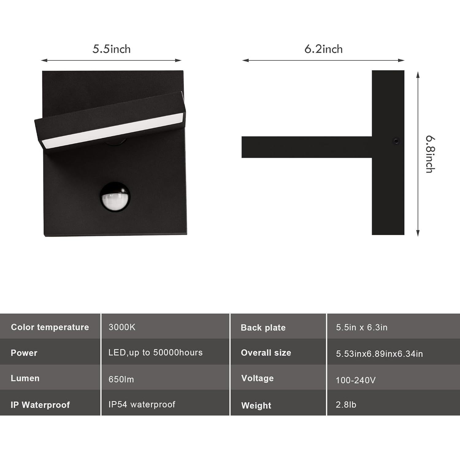 Lámpara de Pared LED con Sensor de Movimiento Inowel IP54 Negra