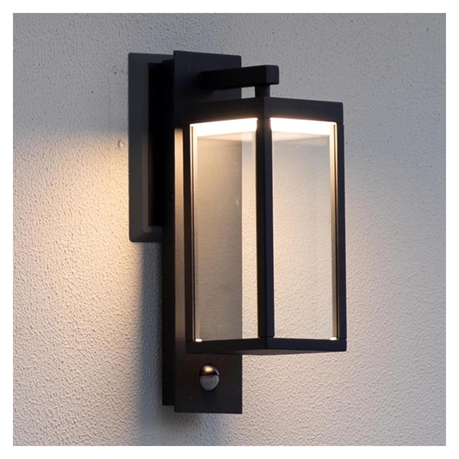 Aplique de luz exterior LED negro con sensor de movimiento 750LM