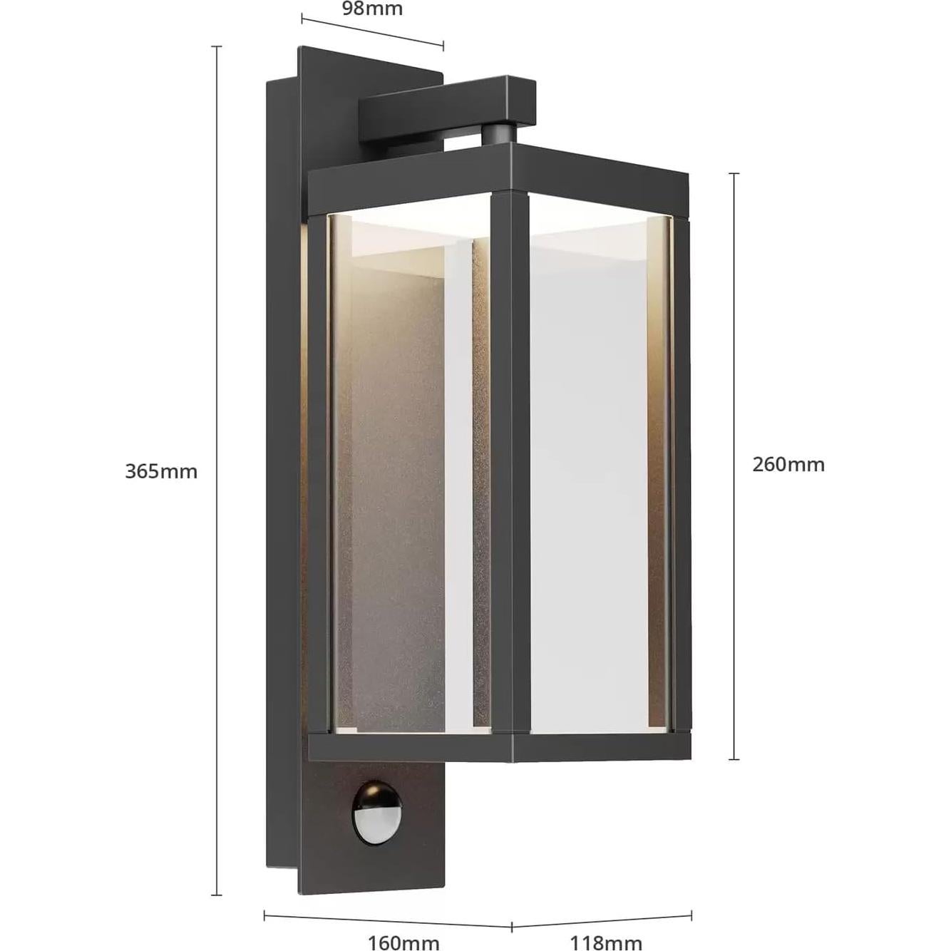 Aplique de luz exterior LED negro con sensor de movimiento 750LM
