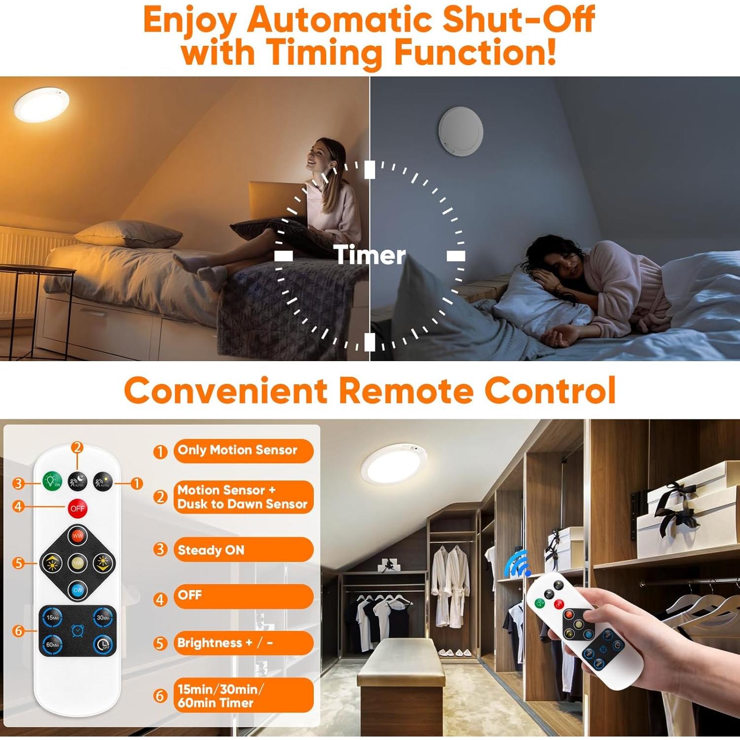 Luz de Techo LED Inalámbrica Bairth con Sensor y Control Remoto