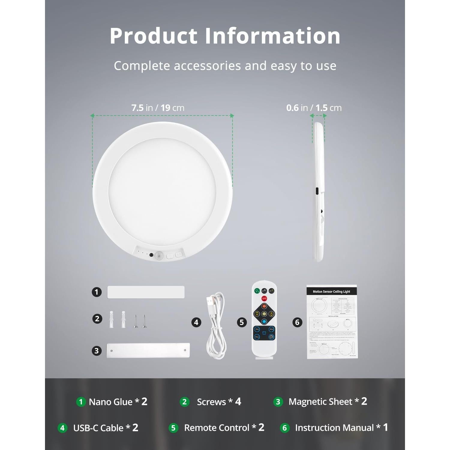 Luz de Ducha Recargable Bojim 2 Paquete con Sensor de Movimiento