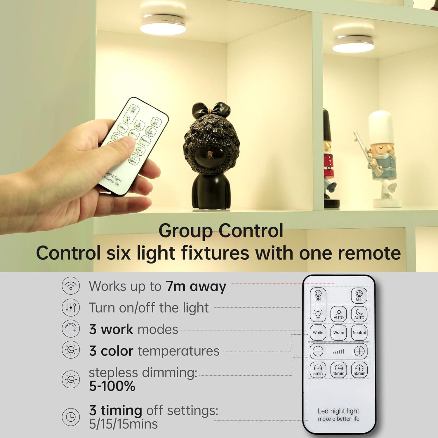 Luces Puck Homelist con Control Remoto - 6 Luces Nocturnas LED
