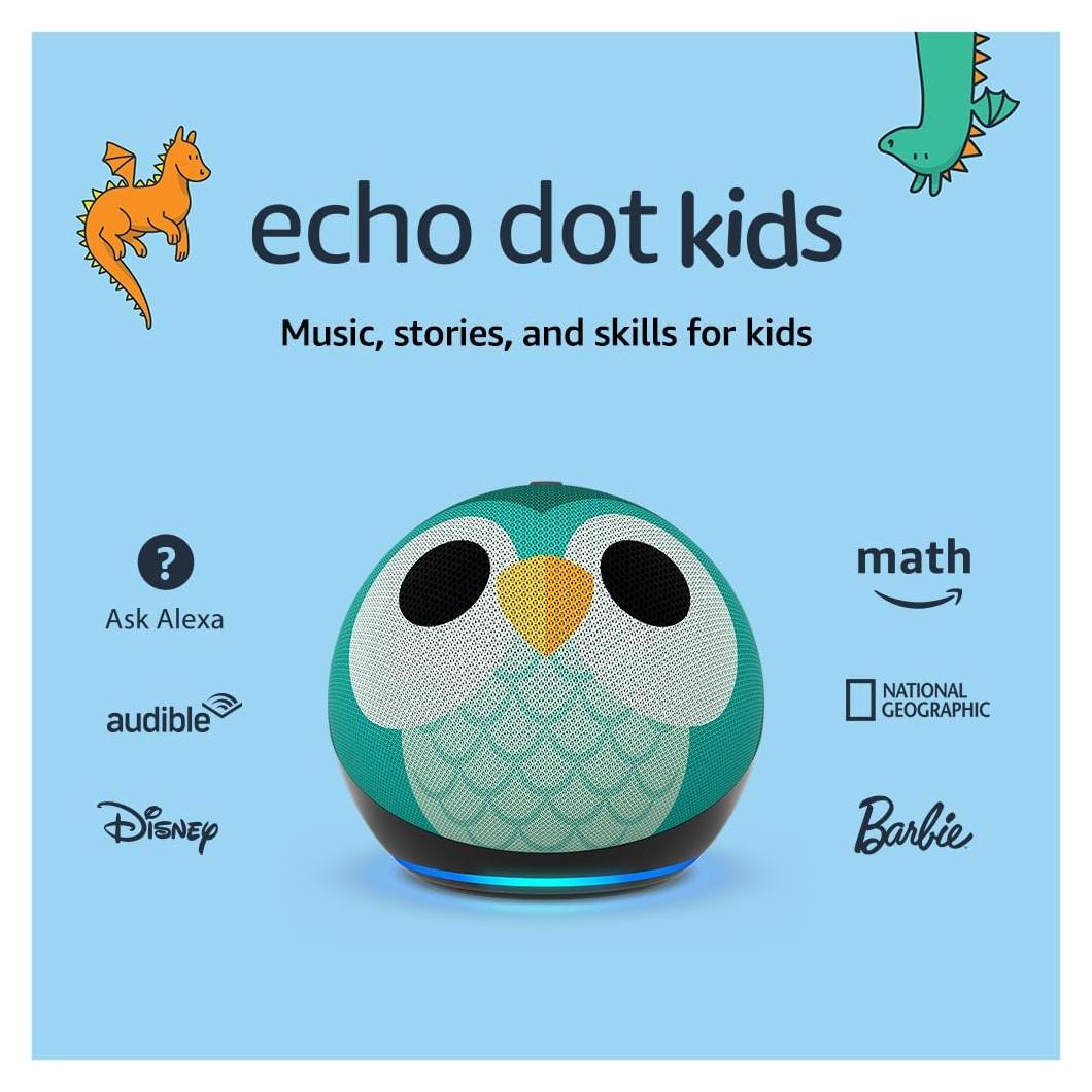 Amazon Echo Dot Kids (newest model) - Designed for kids, with Alexa+ Early Access, parental controls, Includes 1 Year of Amazon Kids+, Owl