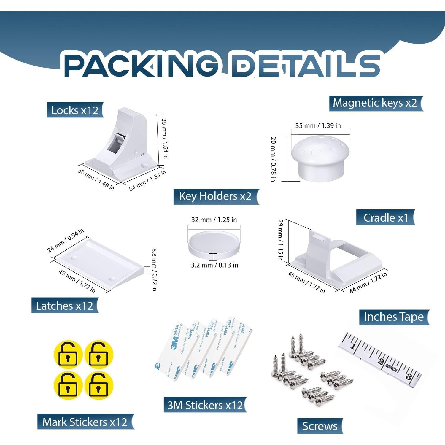 Cerraduras Magnéticas para Gabinetes Blessimo - 12 Piezas