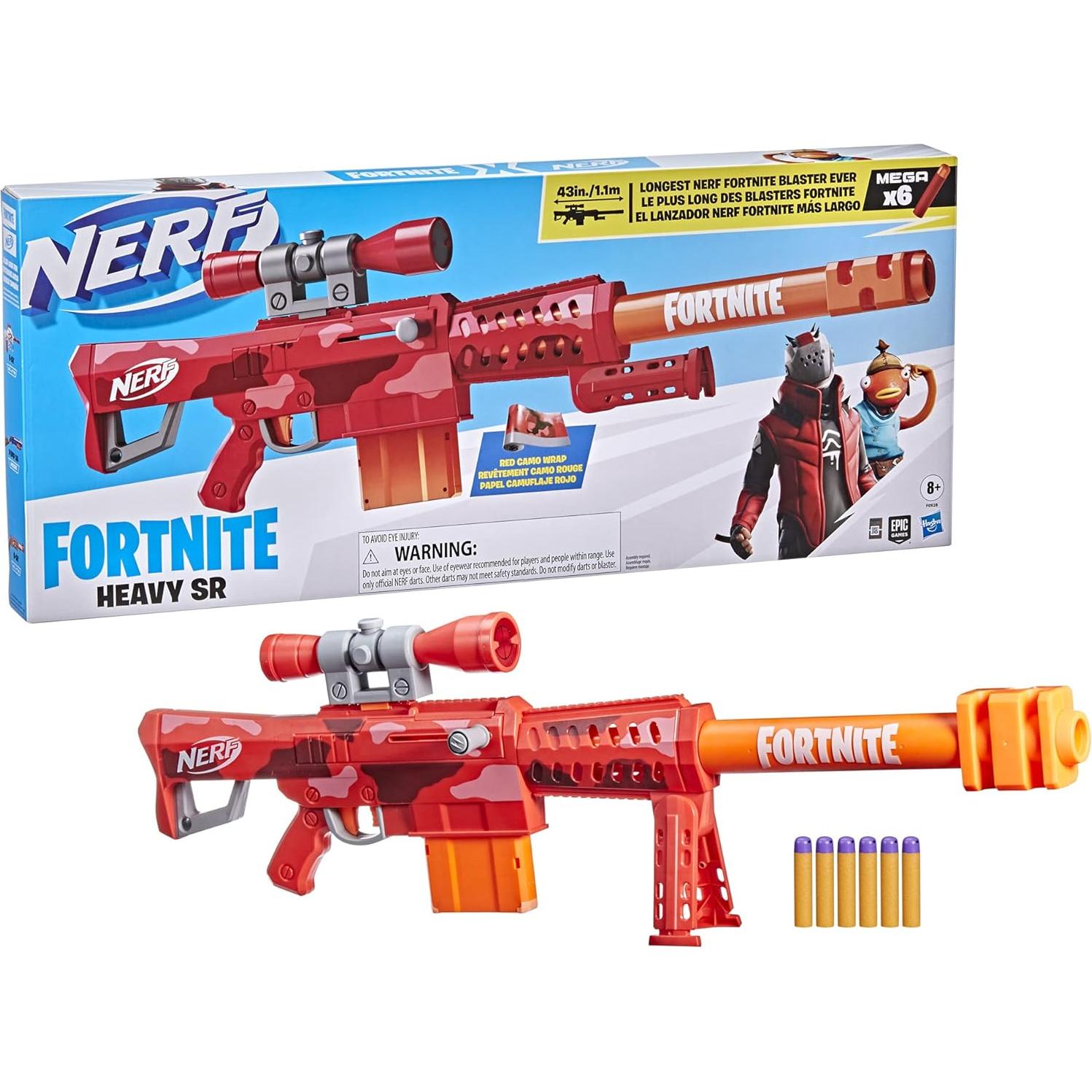 Blaster Nerf Fortnite Heavy SR 1.1m con 6 Dardos Mega