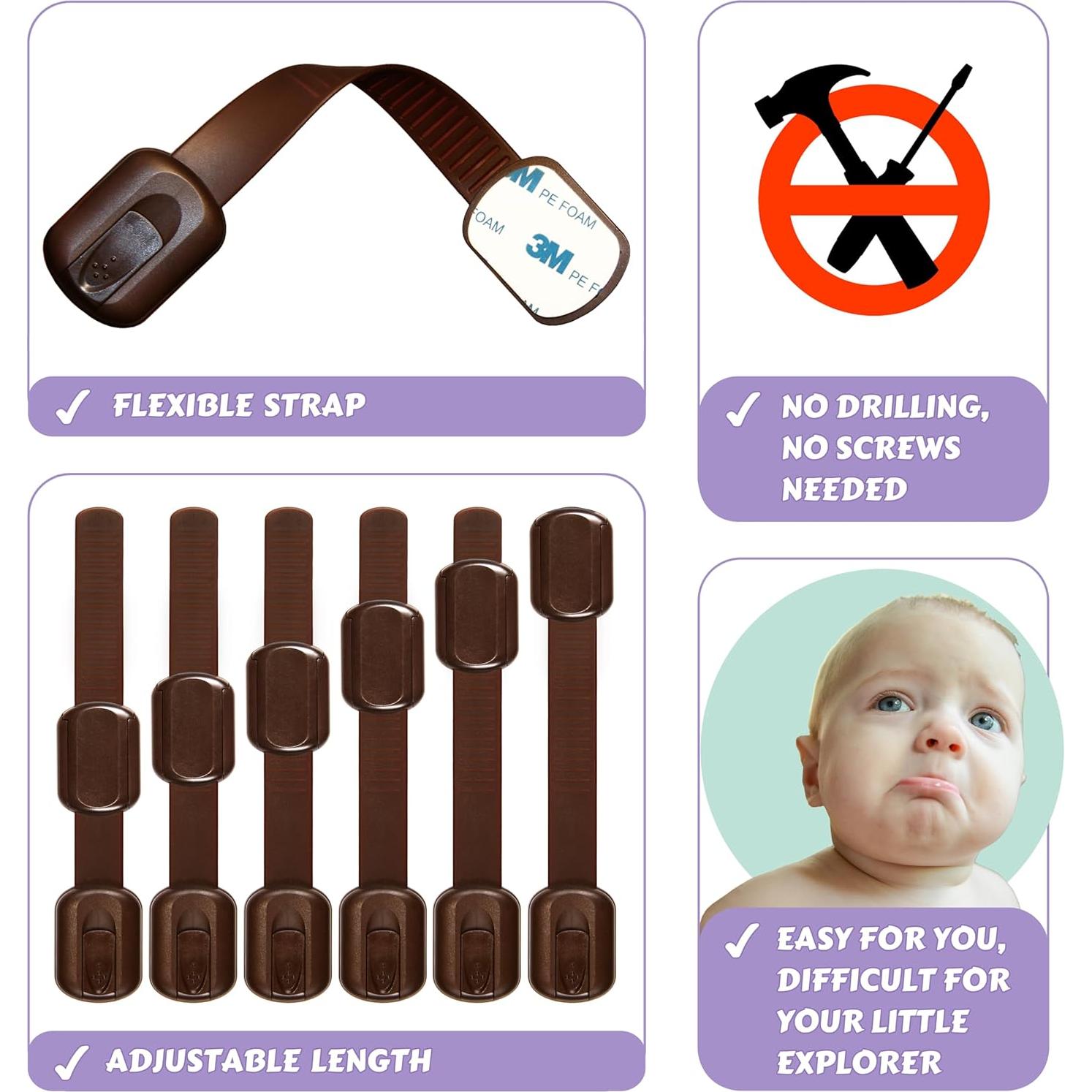 Candados de Seguridad Oxlay para Bebés - Marrón - Paquete de 6