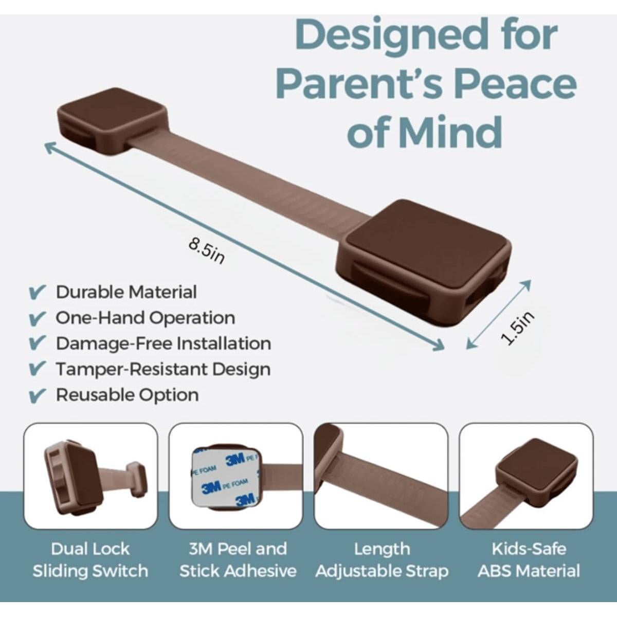 Cerraduras de Seguridad para Gabinetes Bebés 6 Unidades Marrón
