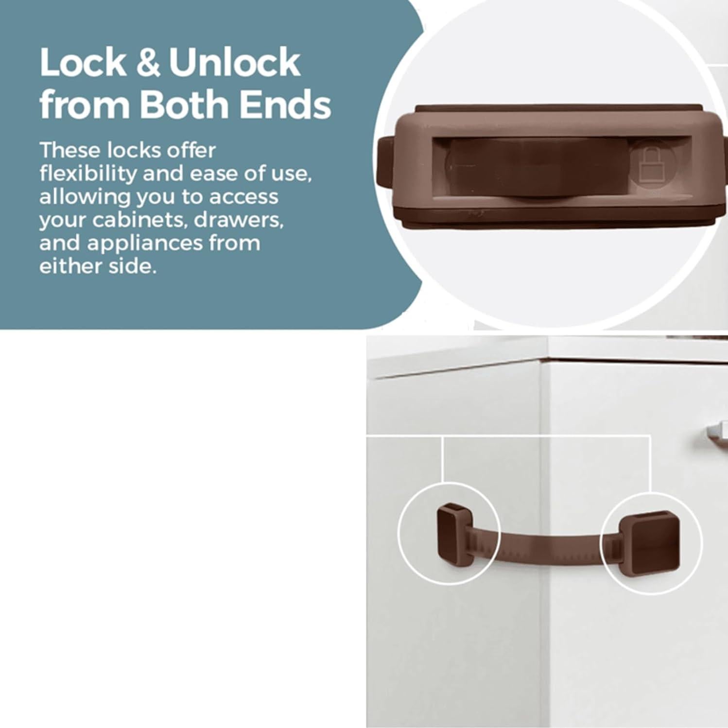 Cerraduras de Seguridad para Gabinetes Bebés 6 Unidades Marrón