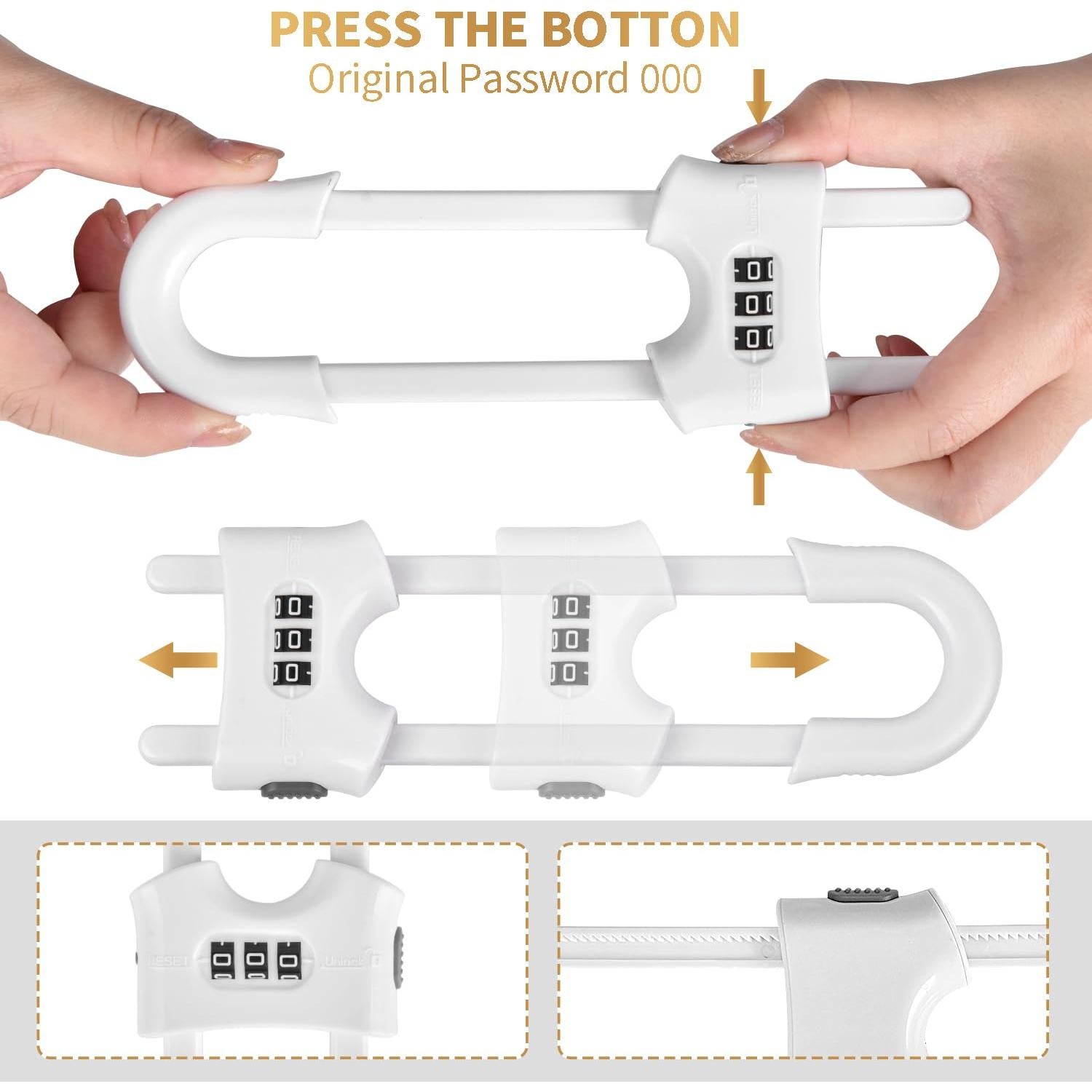 Cerraduras de Gabinete Deslizantes U Blanco - Paquete de 4