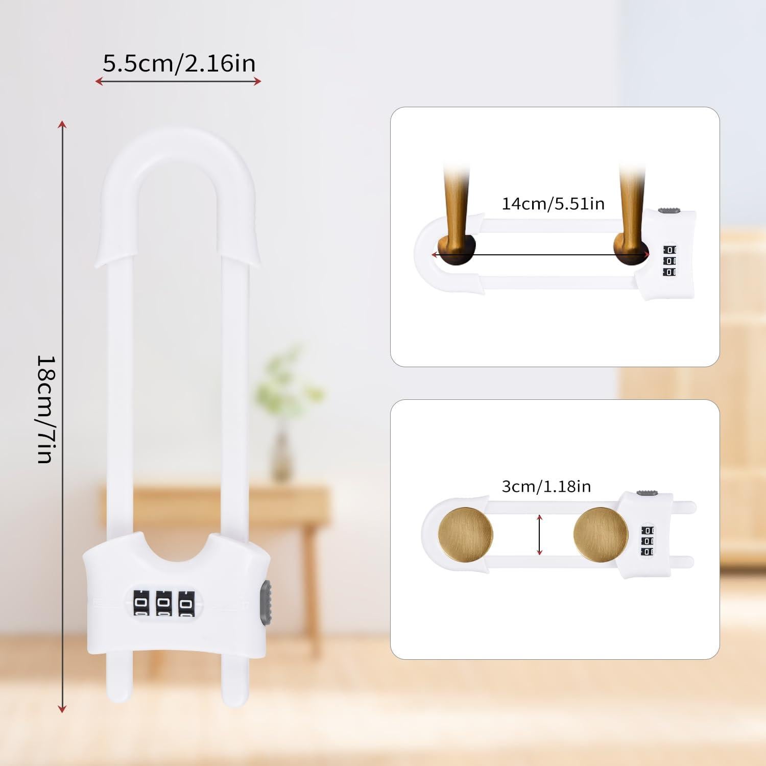 Cerraduras de Gabinete Deslizantes U Blanco - Paquete de 4