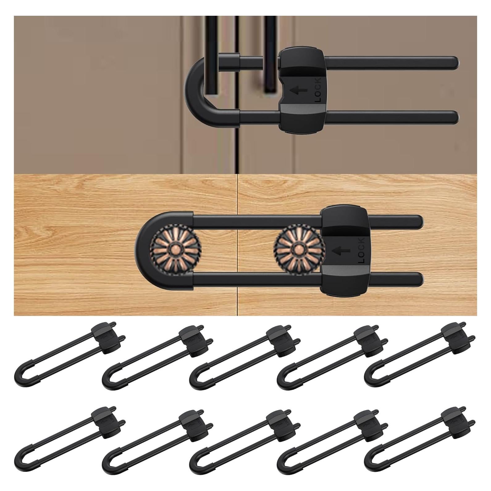 Cerraduras de Gabinete Ajustables para Niños - 10 Piezas Negras