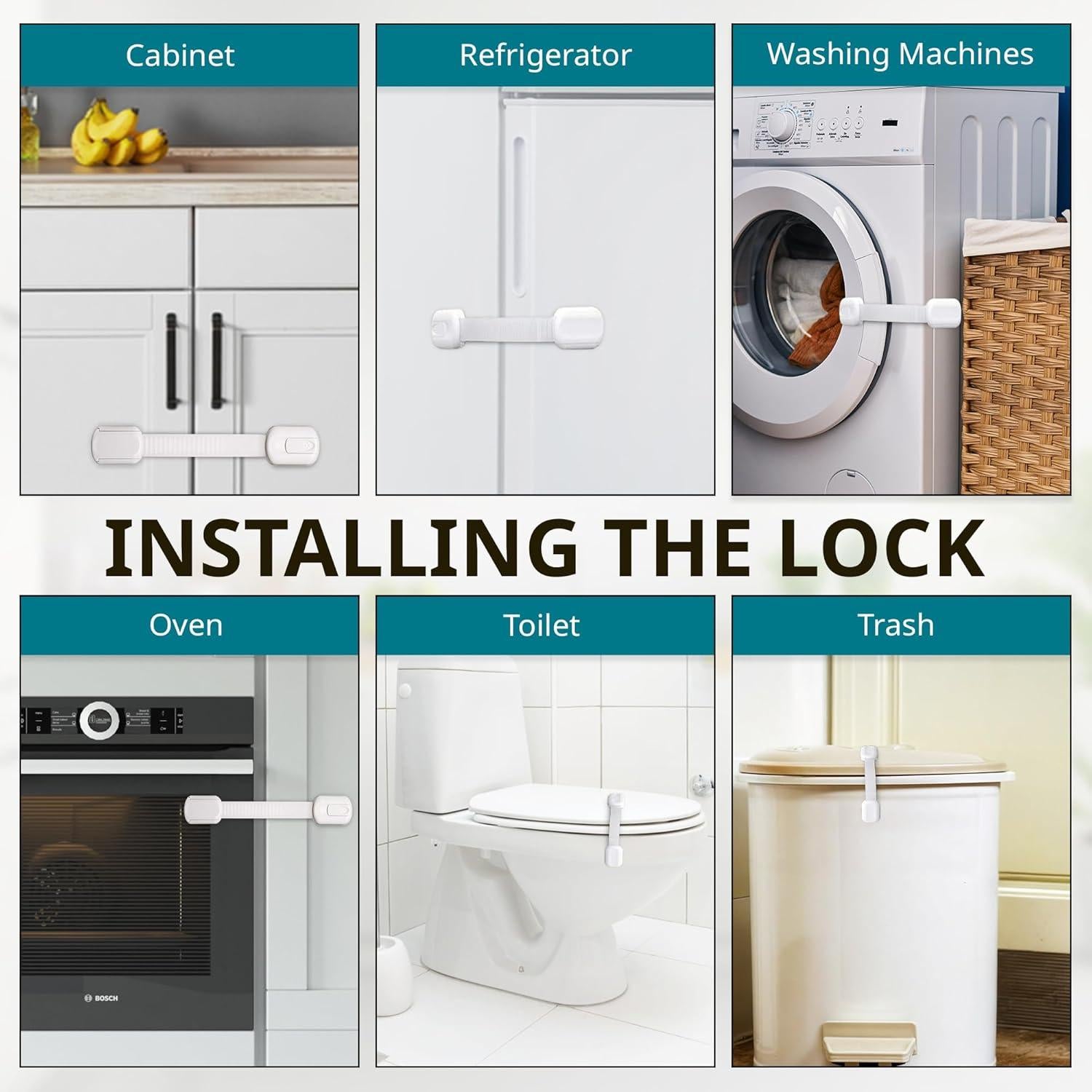 Cerraduras de Gabinete para Niños 6 Piezas Negro - Seguridad Infantil