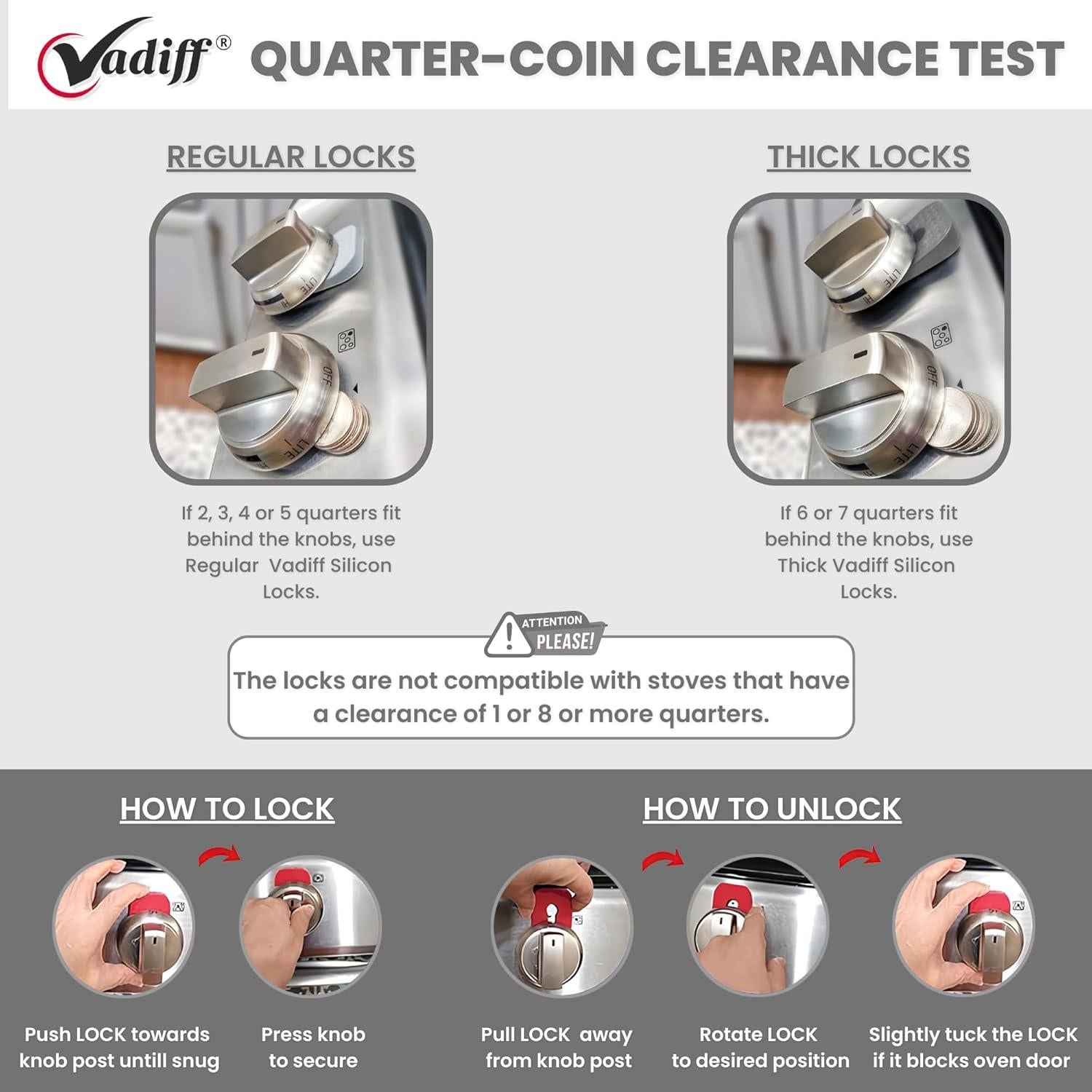 Bloqueos de Perilla de Estufa a Prueba de Niños Vadiff Gris - 5 Piezas