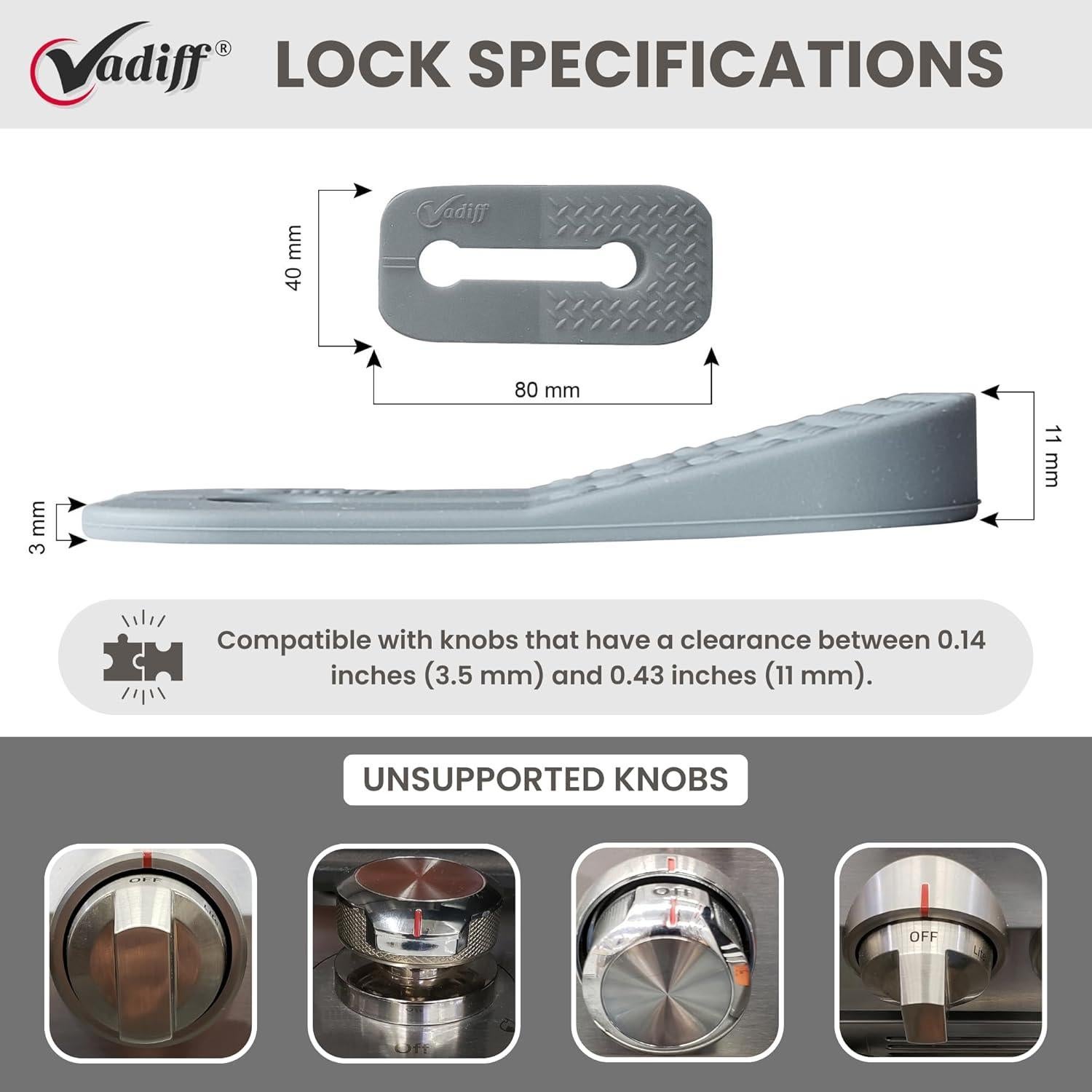 Bloqueos de Perilla de Estufa a Prueba de Niños Vadiff Gris - 5 Piezas