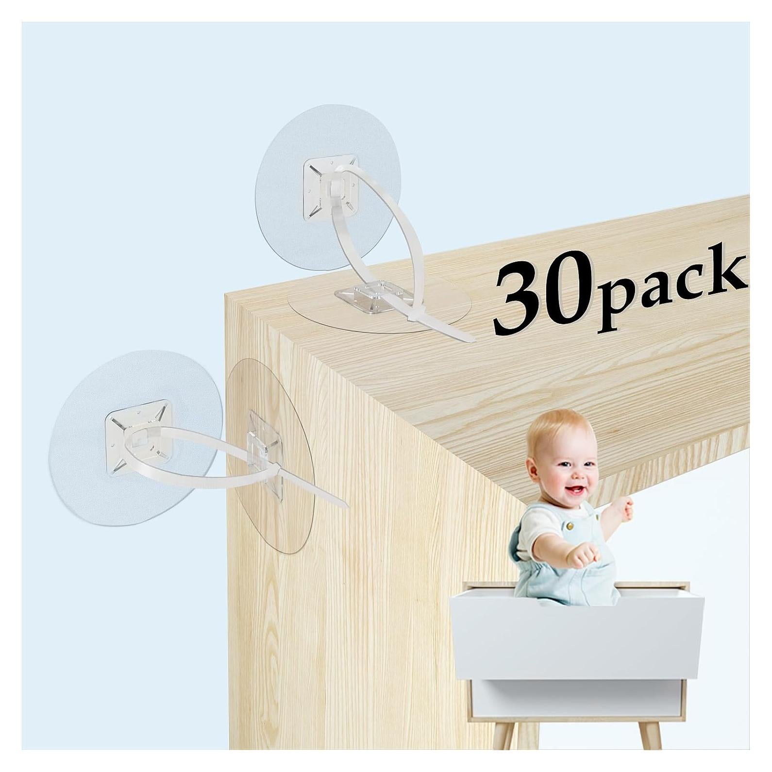 Anclajes de Muebles Sin Taladro 30 Piezas Seguridad Infantil