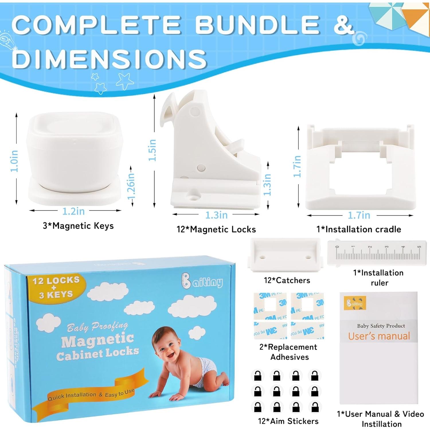 Paquete de 12 Cerraduras Magnéticas Baitiny para Gabinetes