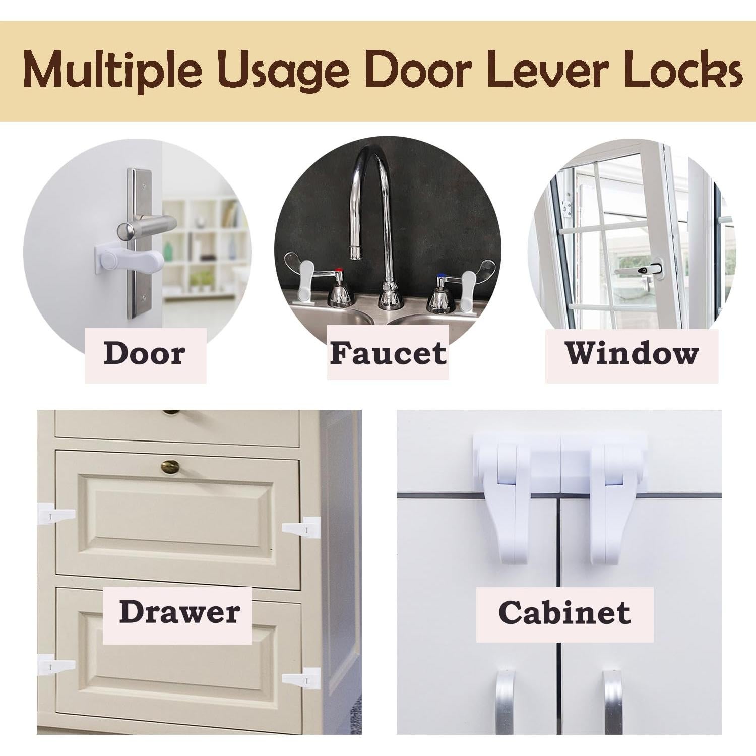 Bloqueos de Manija de Puerta a Prueba de Niños - 8 Piezas - ABS Negro