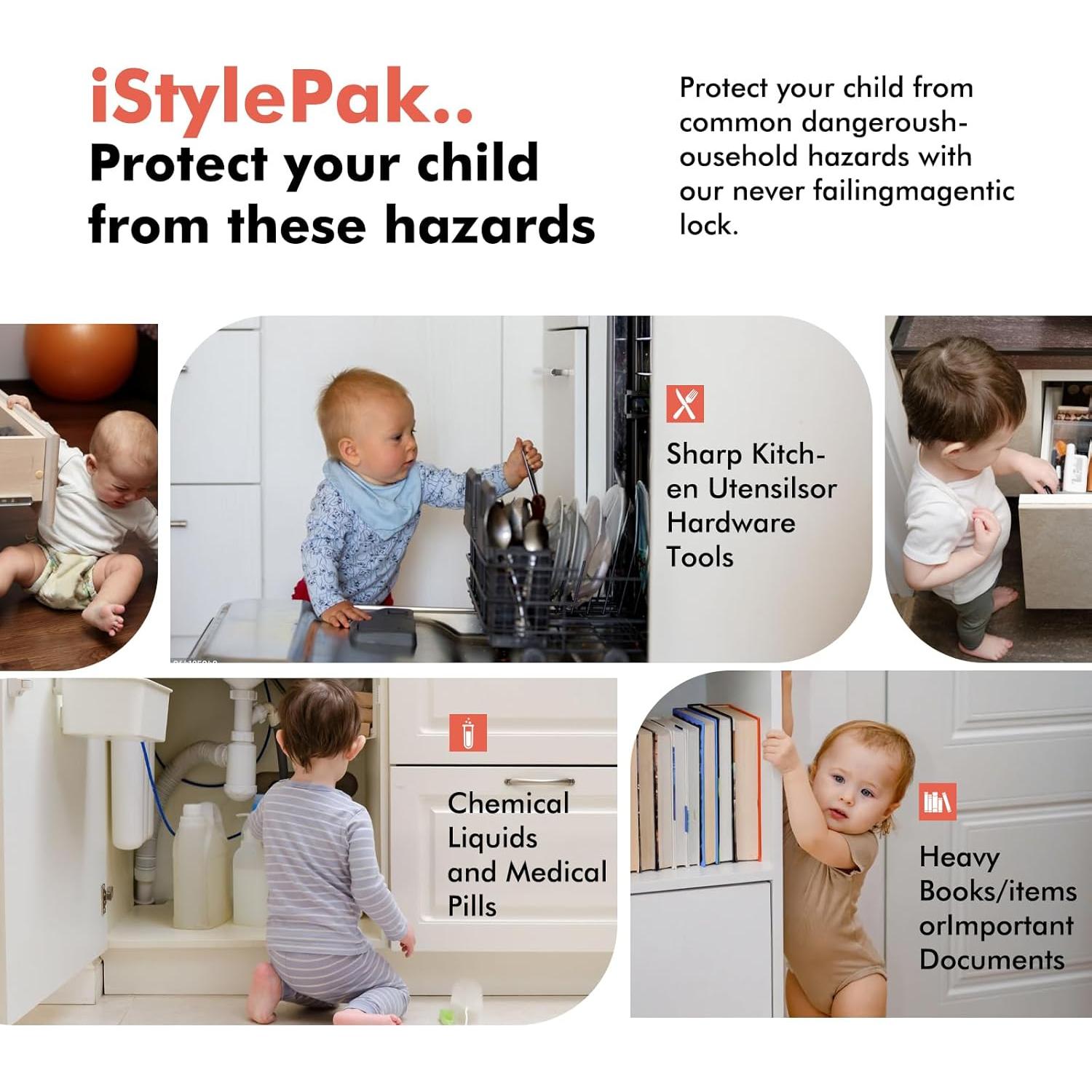 Candados de Seguridad para Niños iStylepak - 12 Paquete con Adhesivo 3M