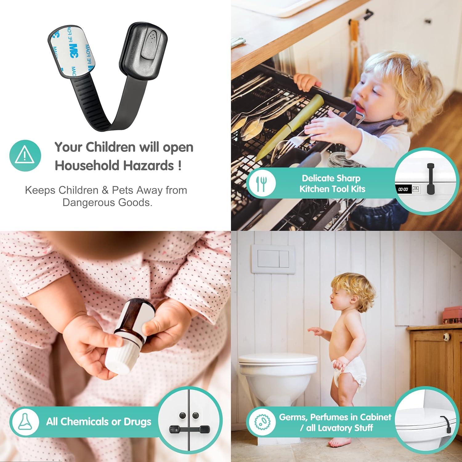 Cerradura de Gabinete a Prueba de Bebés Aberzey - 12 Piezas Negro