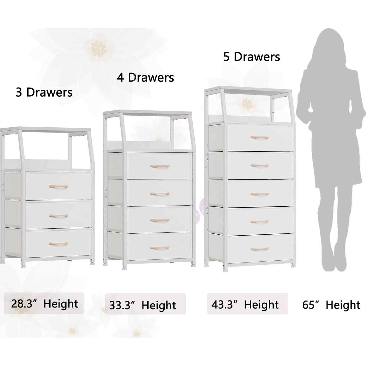 Mesita de Noche Furnulem Blanca con 3 Cajones y Estante Doble