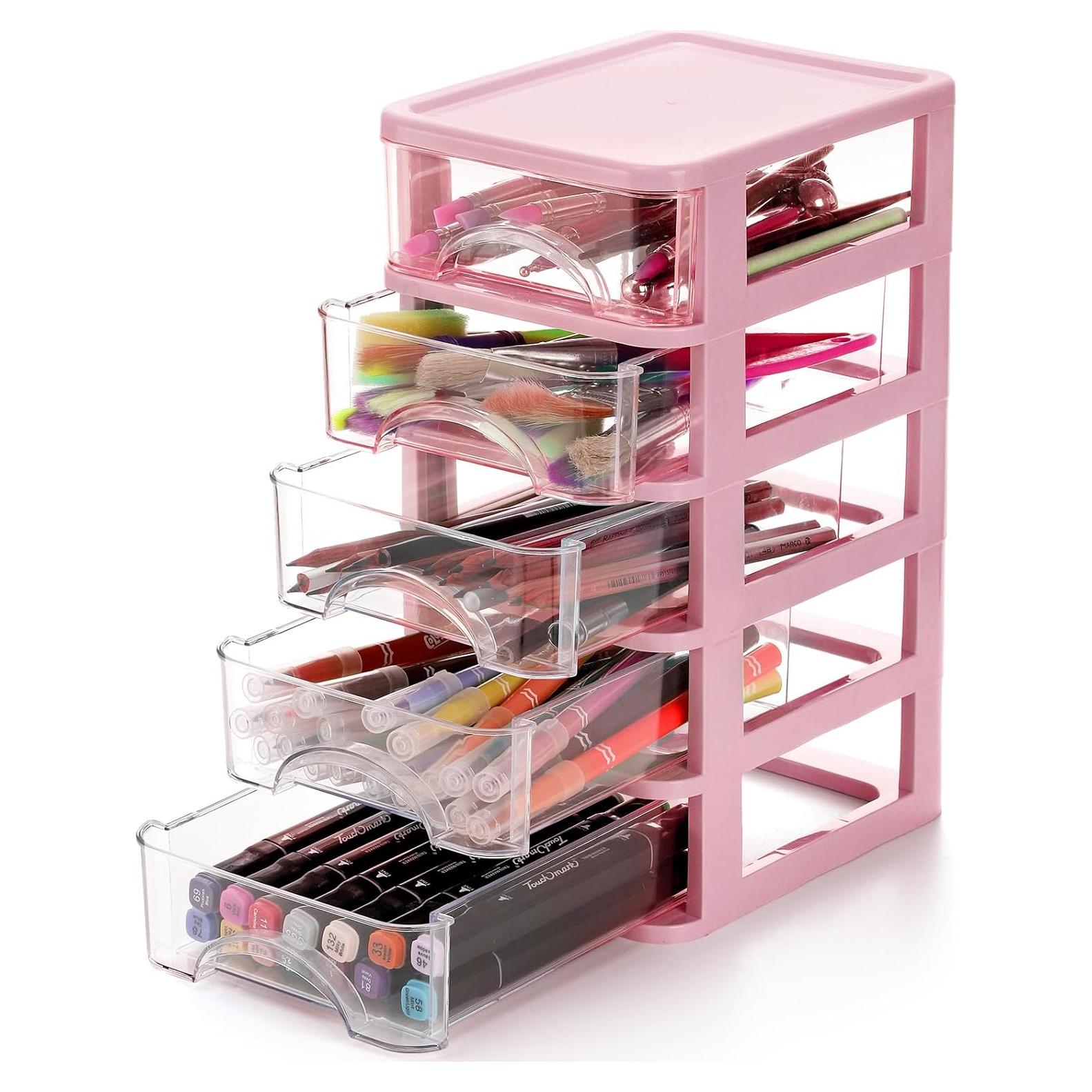 Cajón de Escritorio Hedume 5 Cajones Transparente Rosa