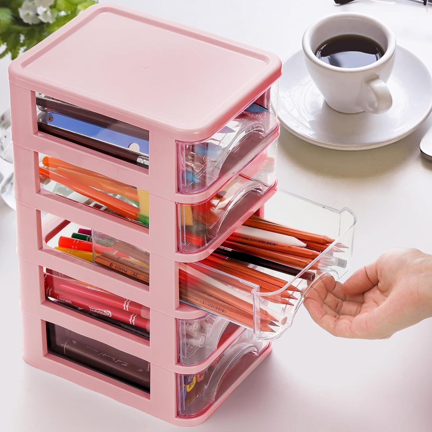 Cajón de Escritorio Hedume 5 Cajones Transparente Rosa