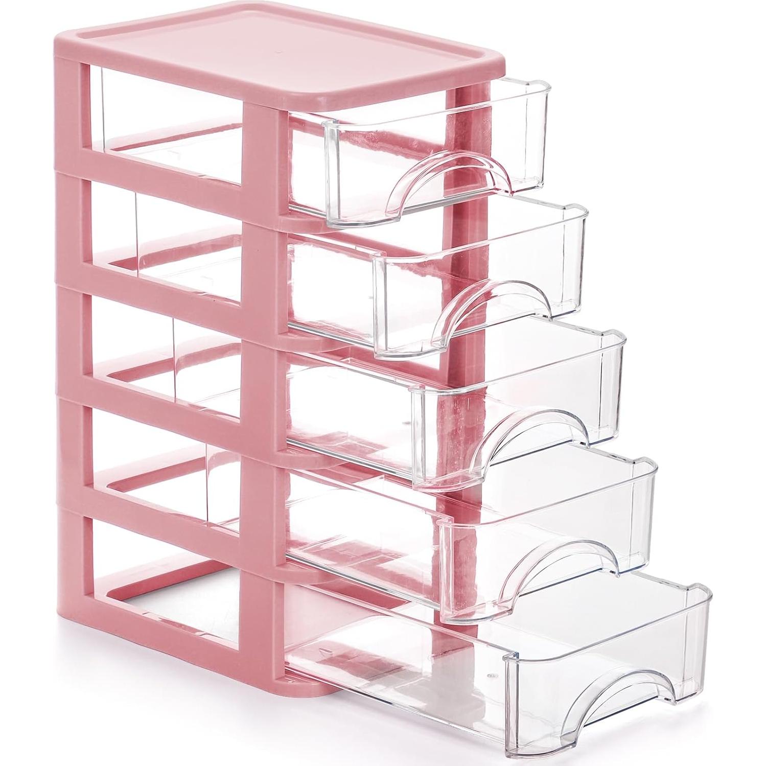 Cajón de Escritorio Hedume 5 Cajones Transparente Rosa