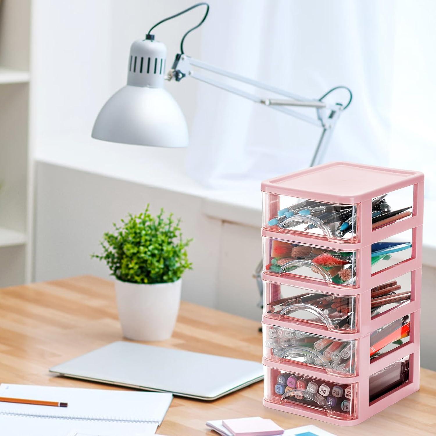 Cajón de Escritorio Hedume 5 Cajones Transparente Rosa