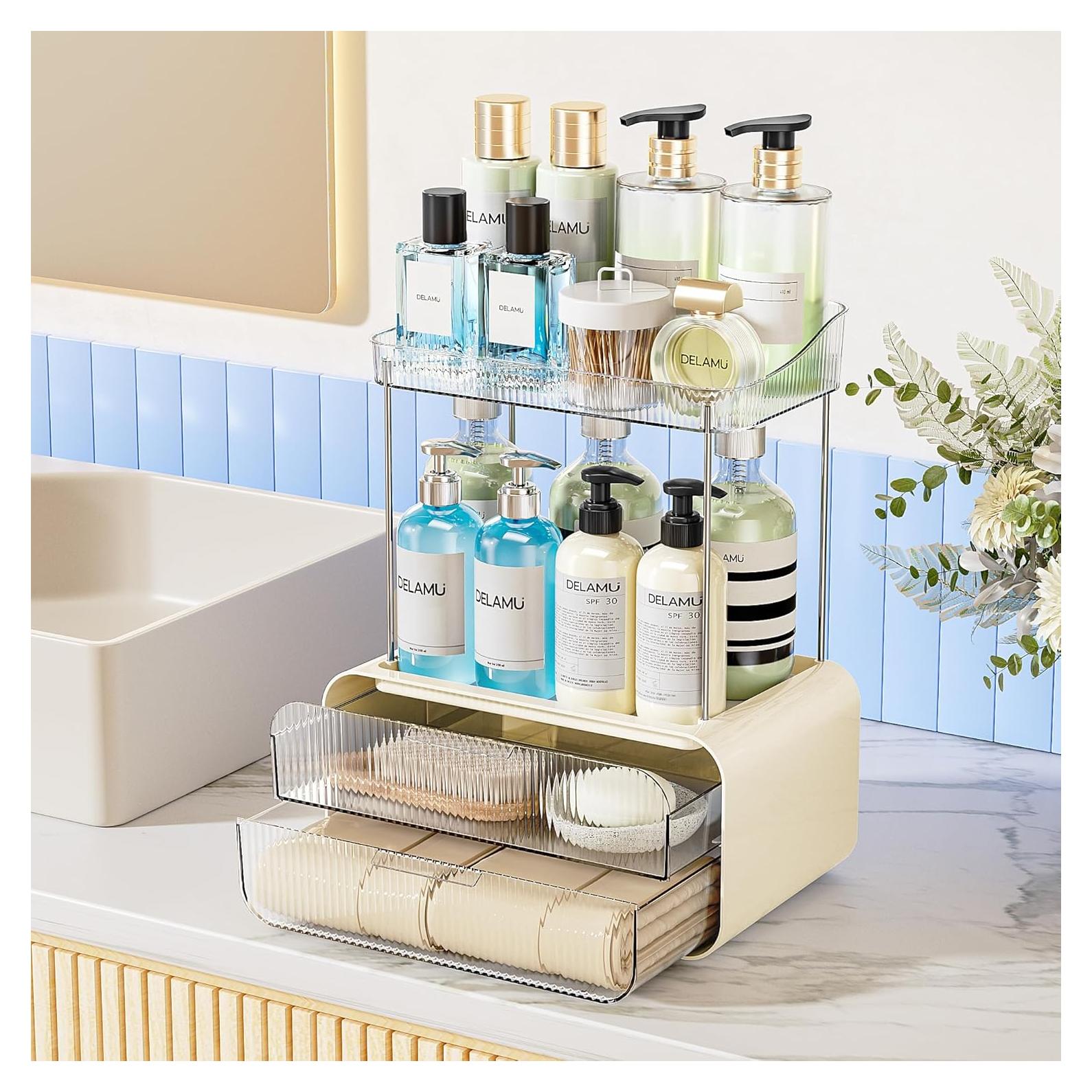 Organizador de Baño Delamu Blanco Crema con 2 Cajones y 4 Estantes