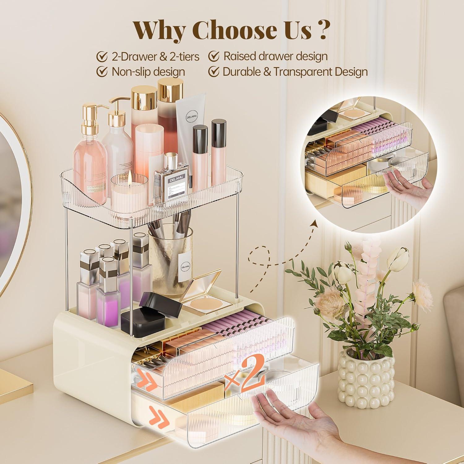 Organizador de Baño Delamu Blanco Crema con 2 Cajones y 4 Estantes