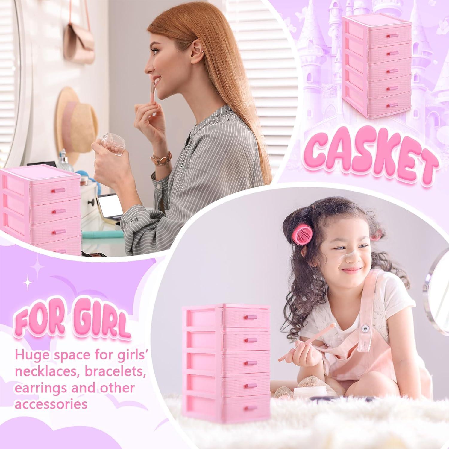 Caja de Almacenamiento de Joyería Rosa Threehoney 5 Capas