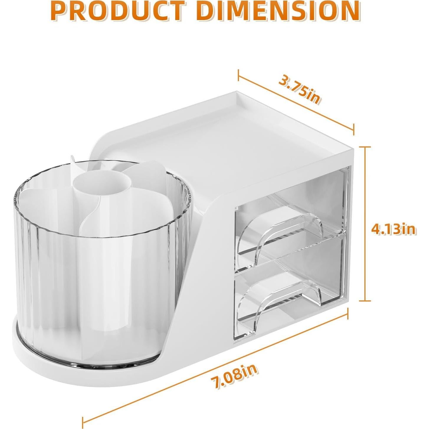 Organizador de Escritorio Marbrasse Blanco con 2 Cajones y Soporte Rotatorio