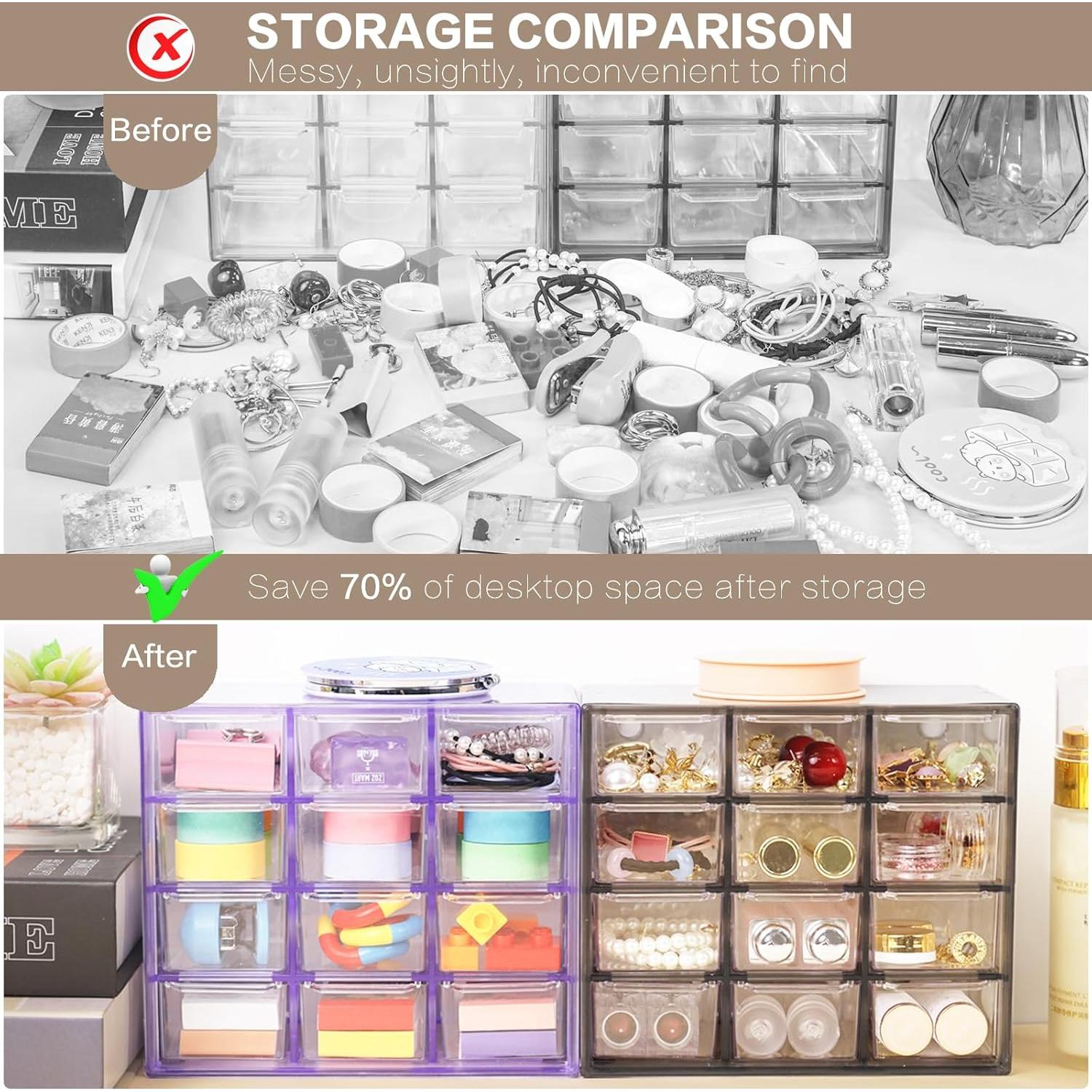 Organizador de Escritorio FODIENS con 12 Cajones Transparentes