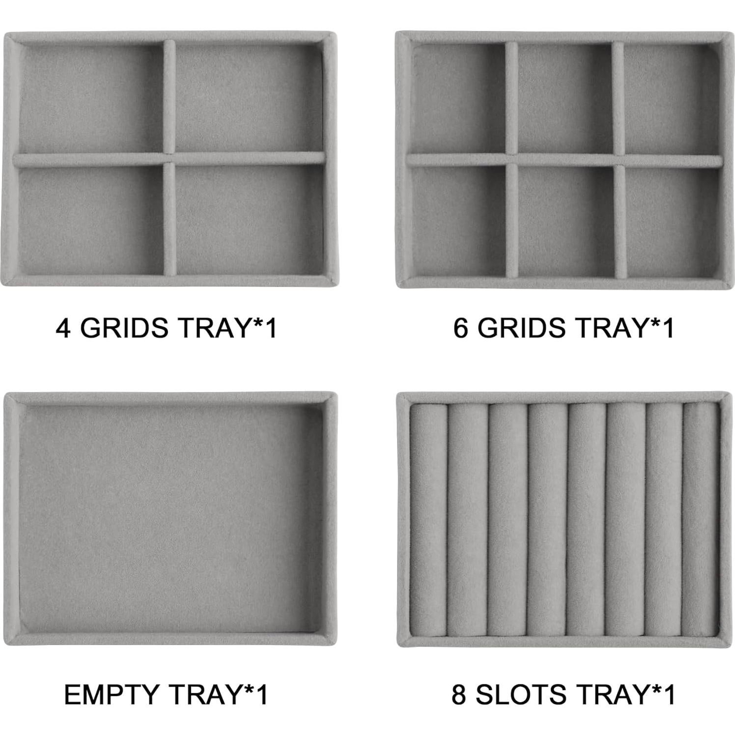 Conjunto de Bandejas de Joyería Frebeauty 4 Piezas Terciopelo Gris