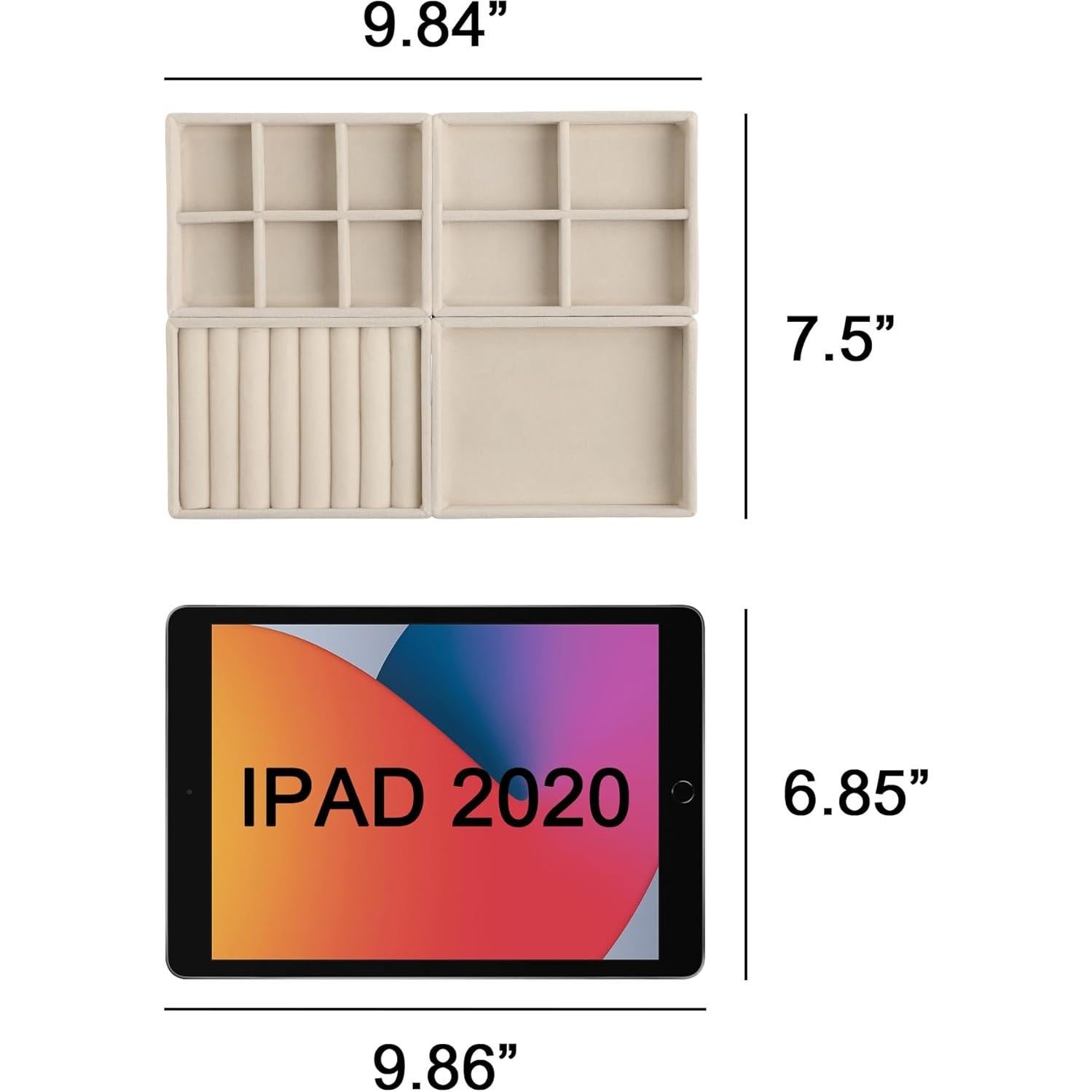 Conjunto de Bandejas de Joyería Frebeauty 4 Piezas Terciopelo Gris