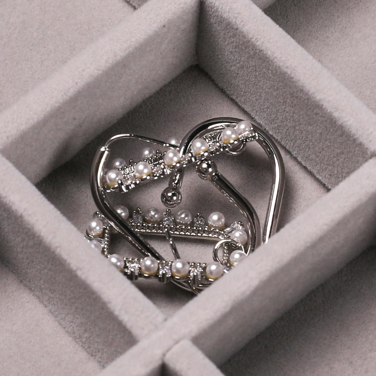 Conjunto de Bandejas de Joyería Frebeauty 4 Piezas Terciopelo Gris