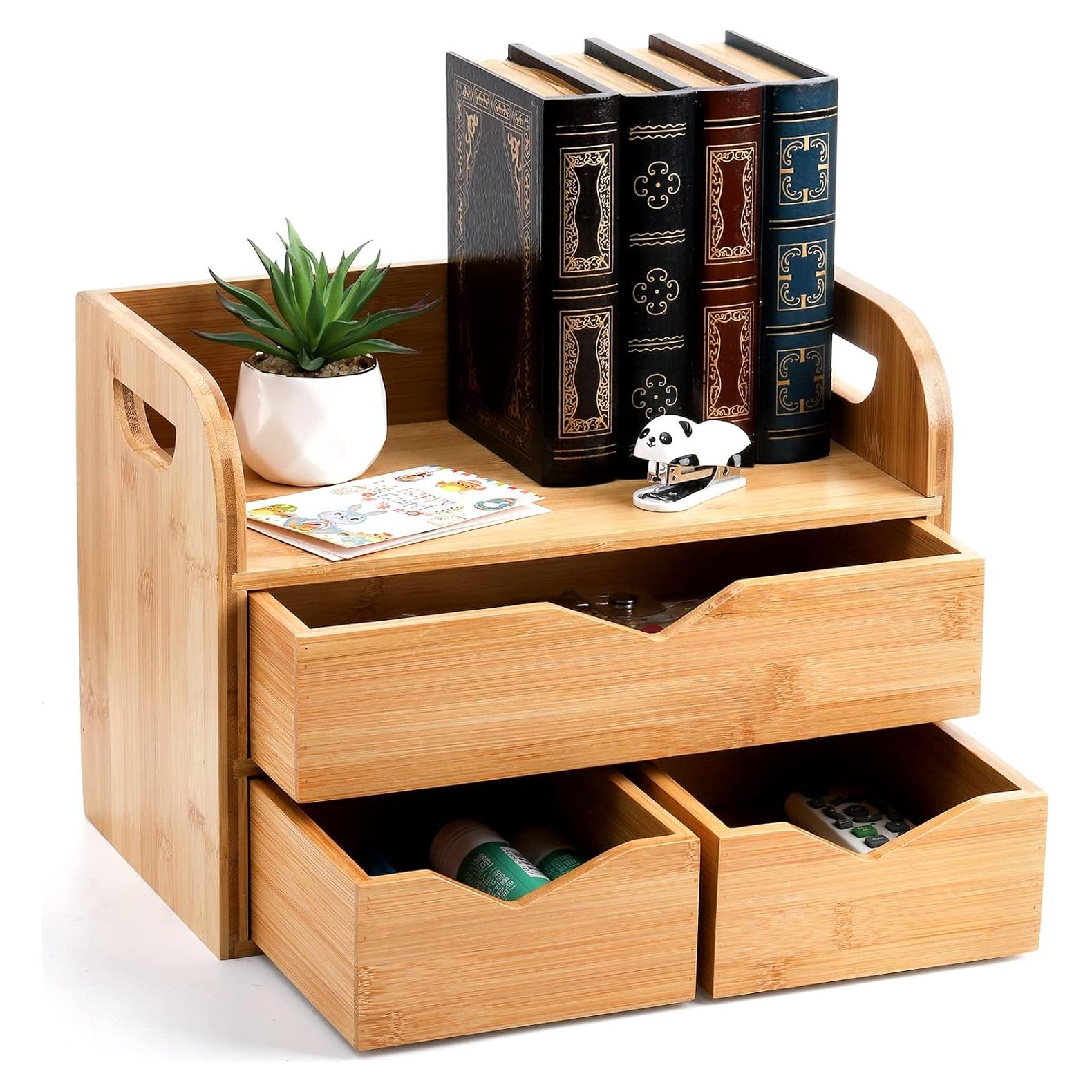 Organizador de escritorio Hacaroa de bambú 3 niveles 3 cajones