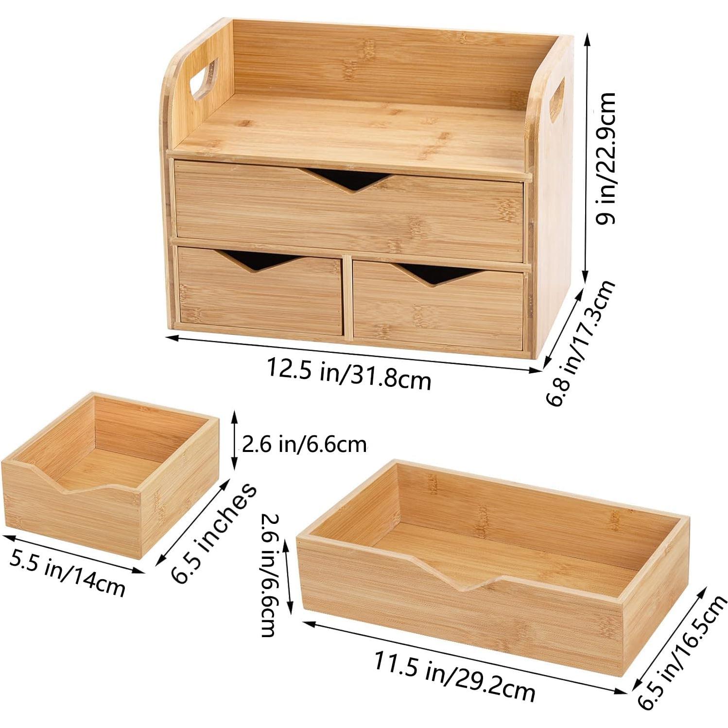 Organizador de escritorio Hacaroa de bambú 3 niveles 3 cajones